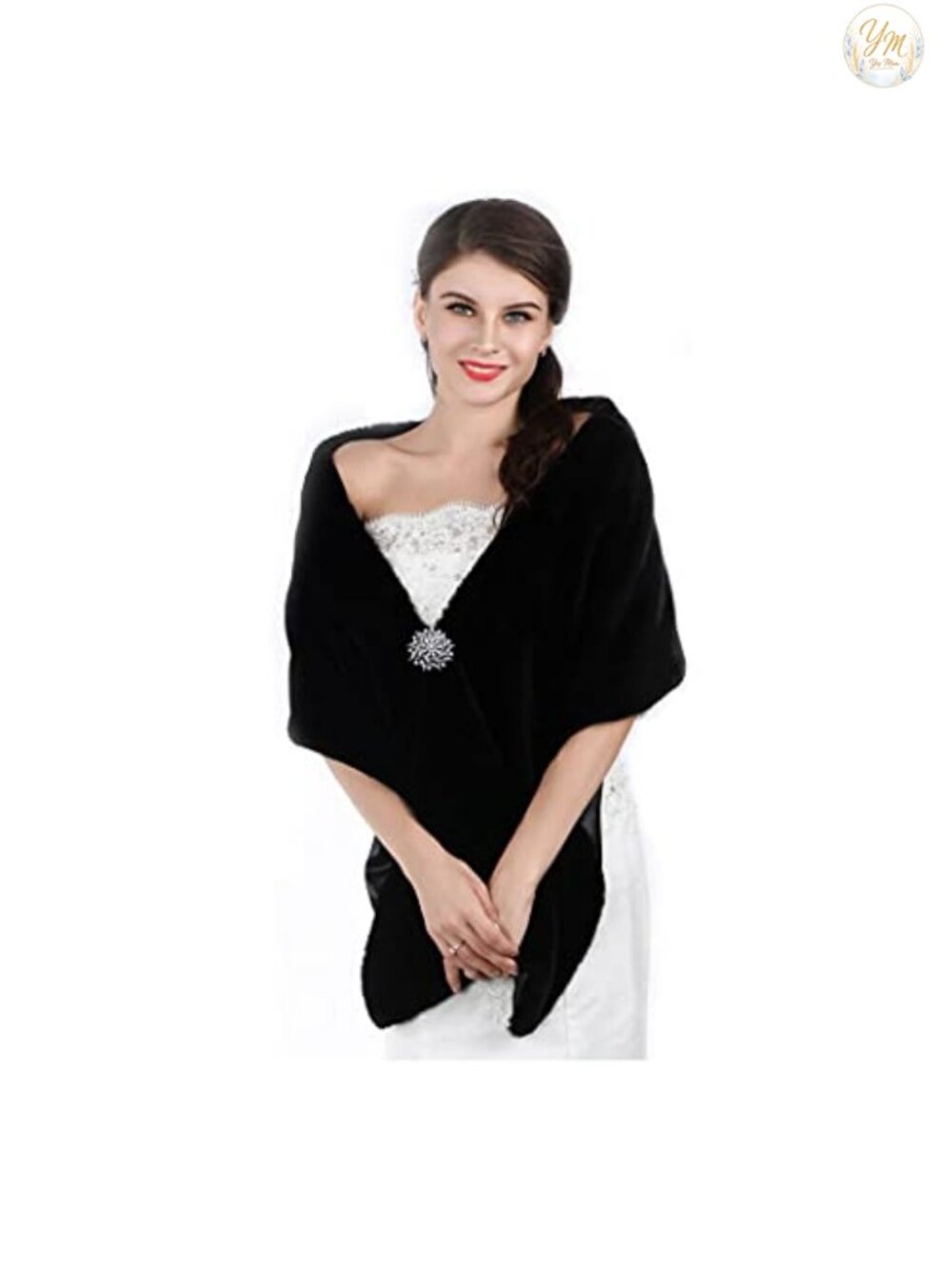 Faux Fur Shawl Wrap with Satin Lining and Clasp for Wedding Bridal Winter